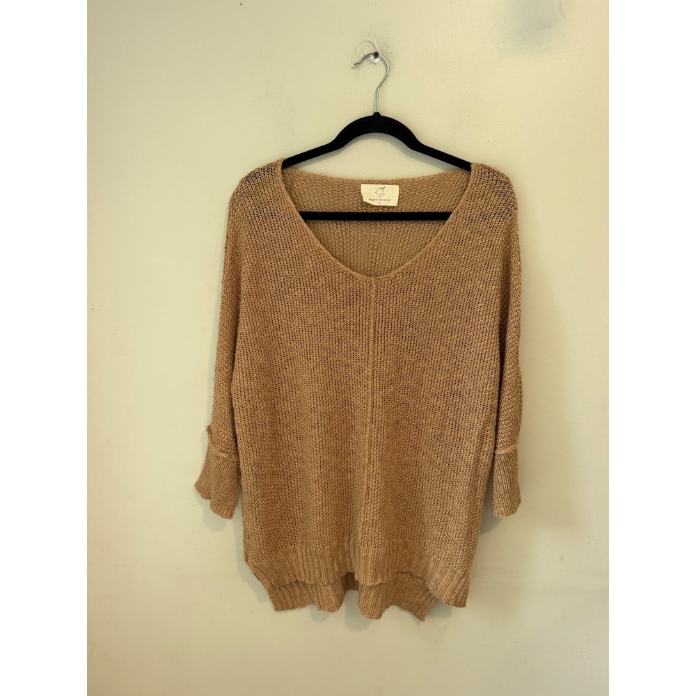 Hyped Unicorn Womens Tan V-Neck Oversized Knit Dolman Sweater HUT7024 SM